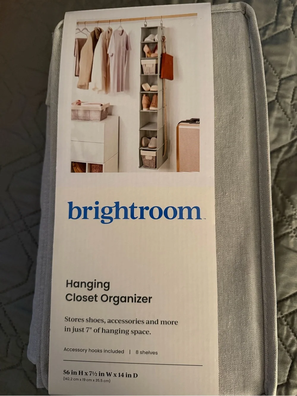 Light Gray Hanging Closet Organizer - 8-Shelf Storage